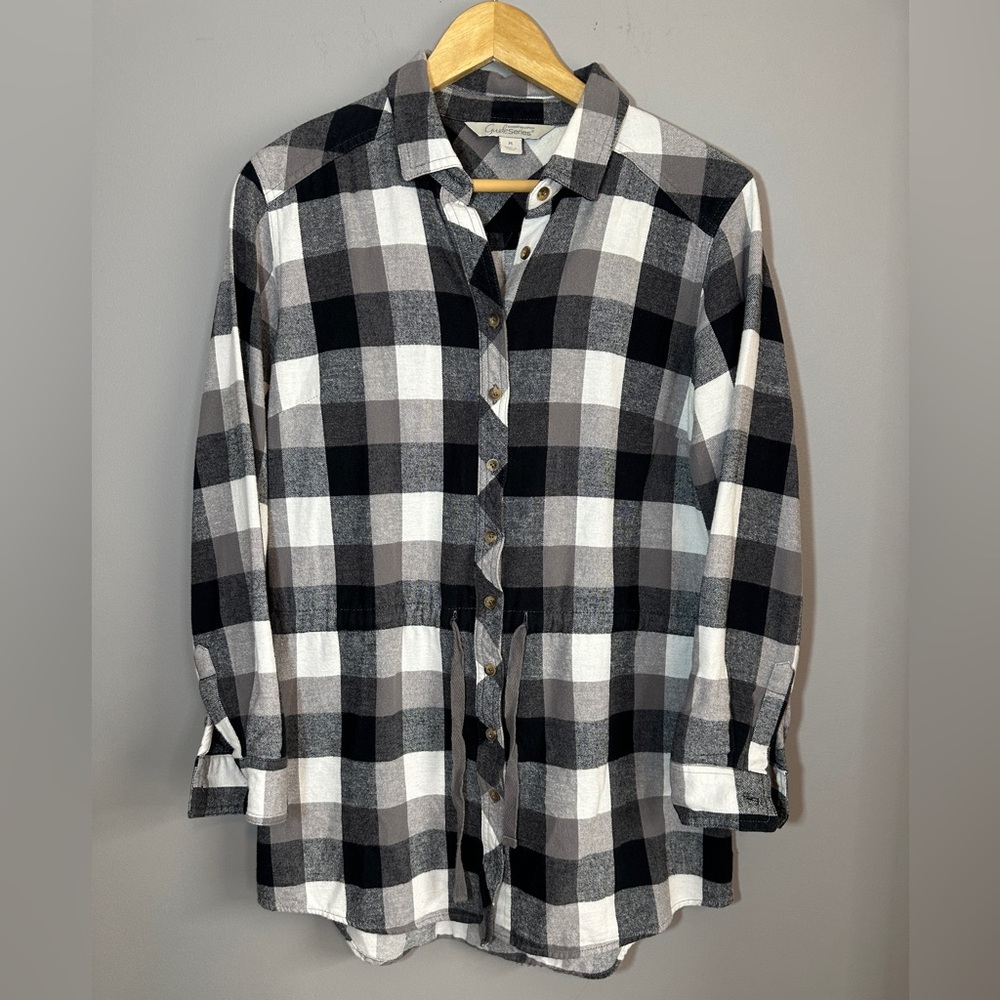 Gander Mountain Guide Series Plaid‎ Flannel Black Gray White Women's Medium